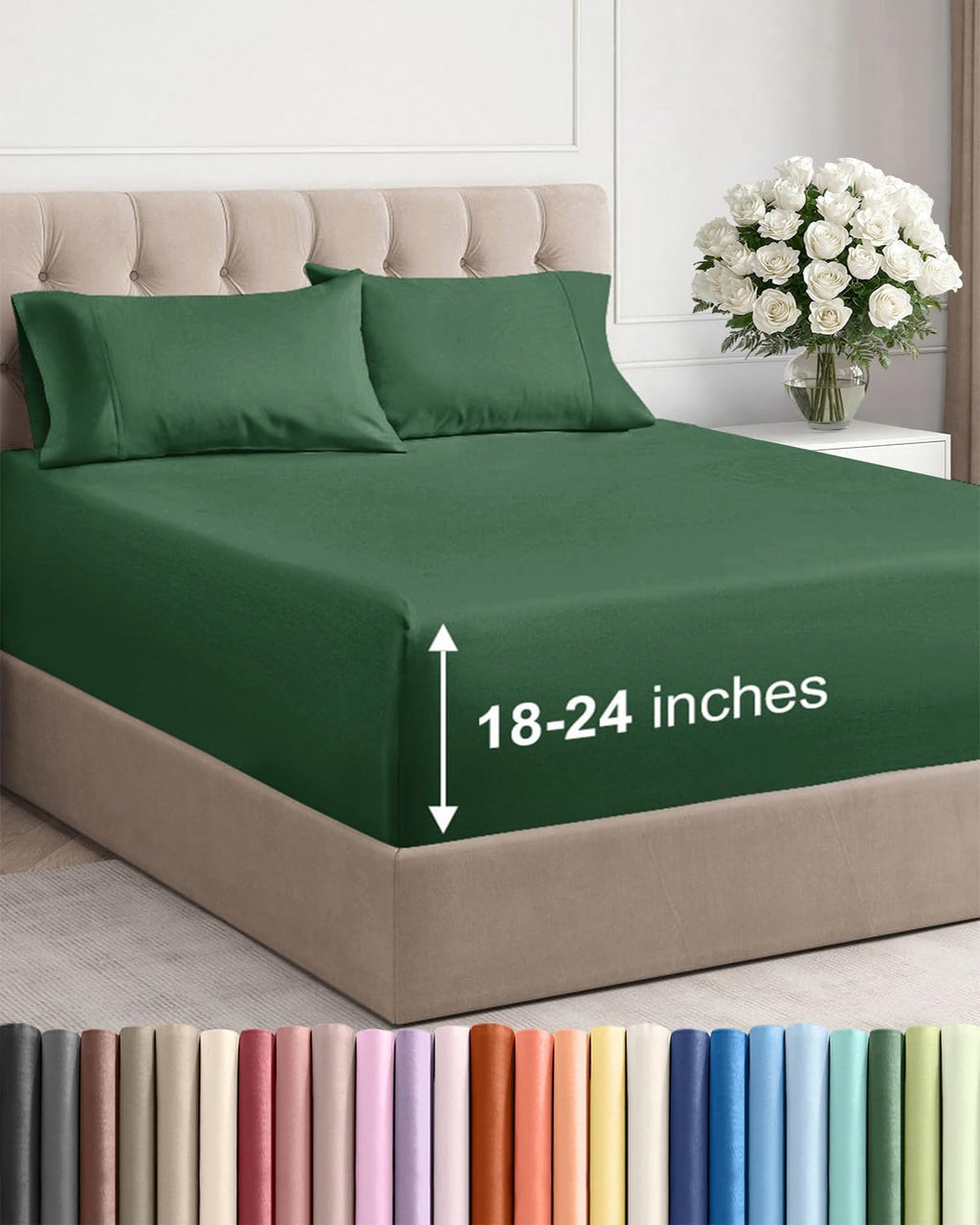 Skiennix Extra Deep Twin Sheet Set - 4-Piece Breathable Cooling Bedding - Soft Wrinkle-Free Emerald Green