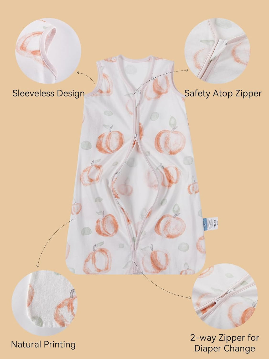 TILLYOU Baby Sleep Sack - 0-6 Months | 0.5 Tog Cotton Wearable Blanket - 3 Pack with 2-Way Zipper, Pink Peach