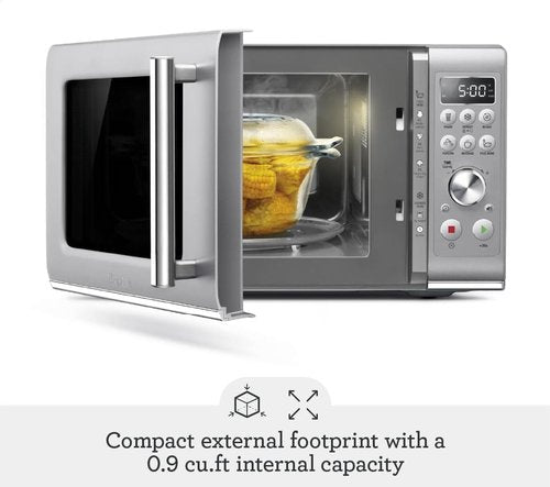 Breville BMO650SIL Microwave Oven - Compact Wave Design with Soft Close Feature | Silver Finish