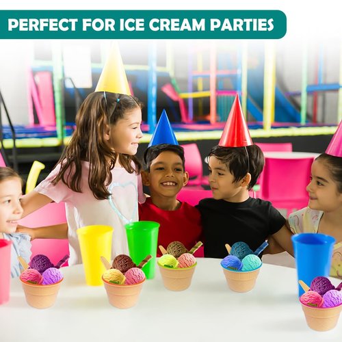 Tellshun 24 Pack Ice Cream Bowls and Spoons Set, Frozen Yogurt Cups with Spoons Durable Plastic Candy Color Cute Dessert Bowls DIY Ice Cream Tools For Festive Party Favor Gift (24)