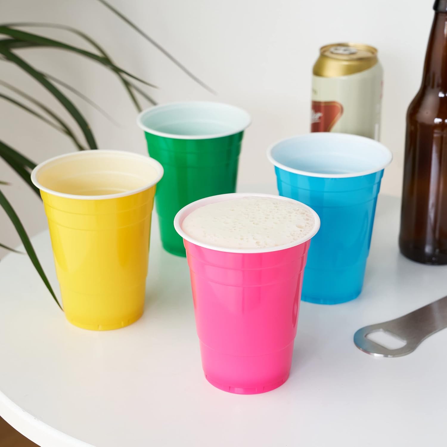 True Party Disposable Plastic Cups - 16 oz Set of 24 for Beers, Cocktails & Beverages | Multicolor