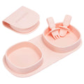 yahaa Silicone Foldable Novelty Dinner Plates, Baby Plates Travel Essential with Forks and Spoons, Microwave & Dishwasher Safe, Blush