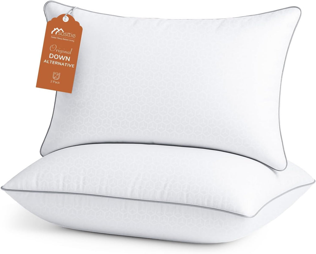 Sasttie Queen Size Pillows Set of 2 - Oeko-Tex Certified Down Alternative, Hotel Quality & Machine Washable