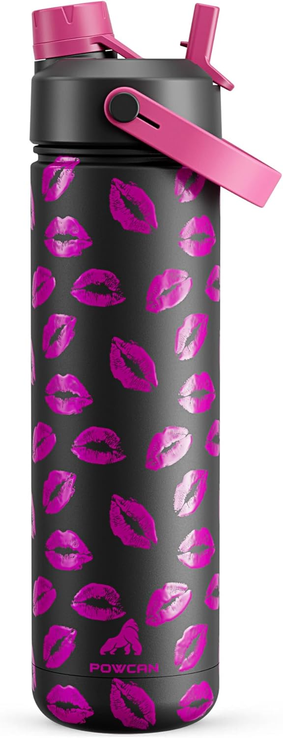 POWCAN 26 oz Insulated Water Bottle - 2-in-1 Straw & Spout Lid, Keeps Drinks Cold 24H | Midnight Kiss