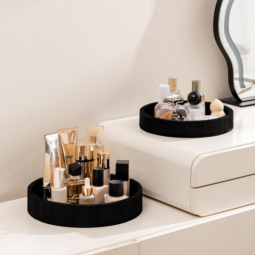 3 pcs Snack Organizer Wooden Snack Tray Countertop Organizer Black Snack Containers Condiment Holder Serving Tray Snack Storage Bin for Kitchen Office