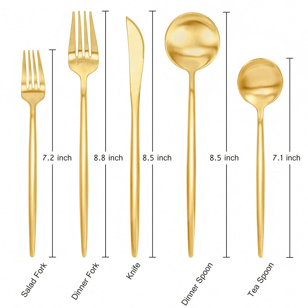 Matte Gold Silverware Set 30 Pieces, FAMEWARE Stainless Steel Flatware Set，Service for 6，Kitchen Utensil Set, Tableware Cutlery Set, Satin Finished Polished & Dishwasher Safe