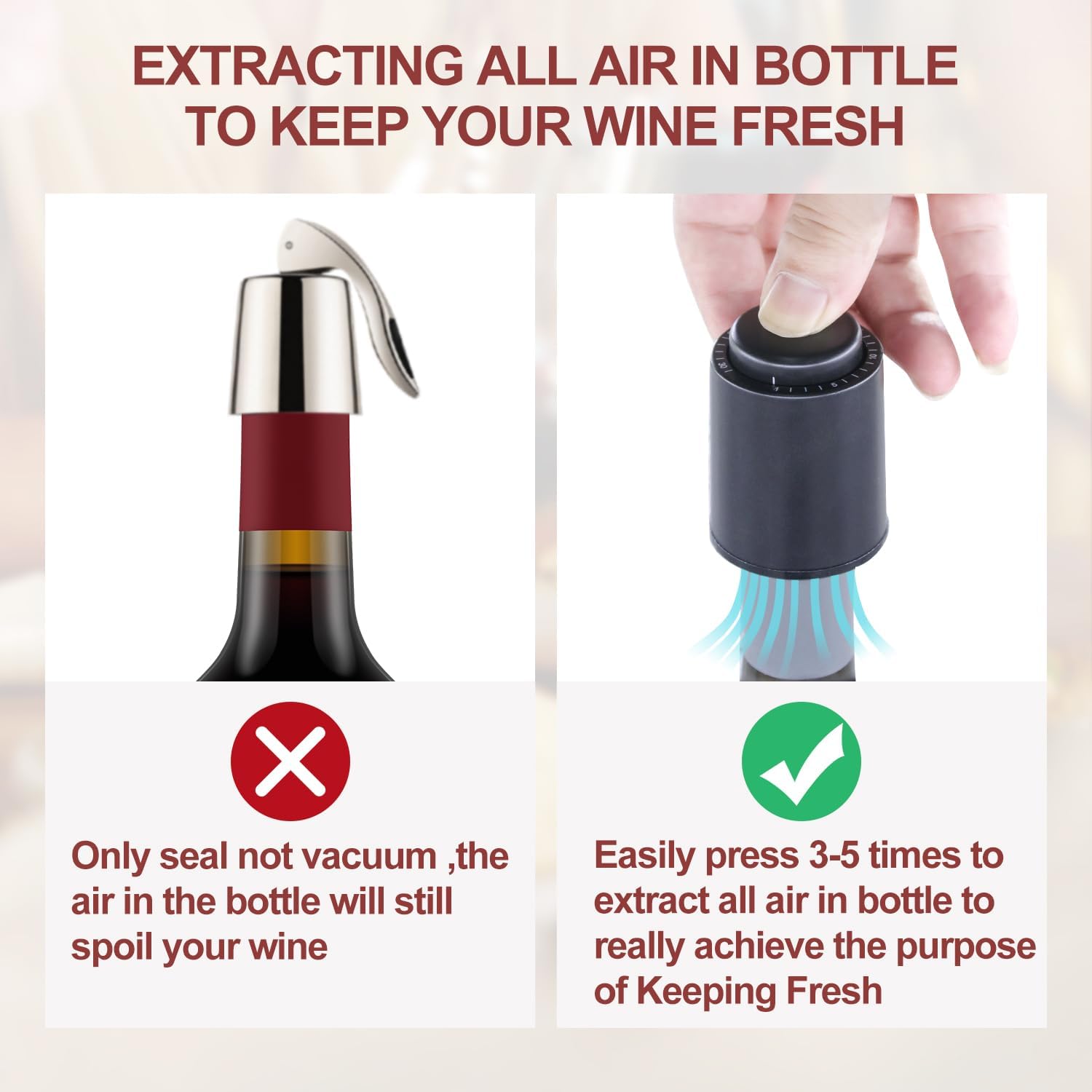 Vacuum Wine Stopper W/Pump, 2-Pack Wine Preservers Savers, Wine Bottle Sealer Blocker, Gifts for Wine Lovers | Reusable Wine Accessories, No Worry Waste Wine