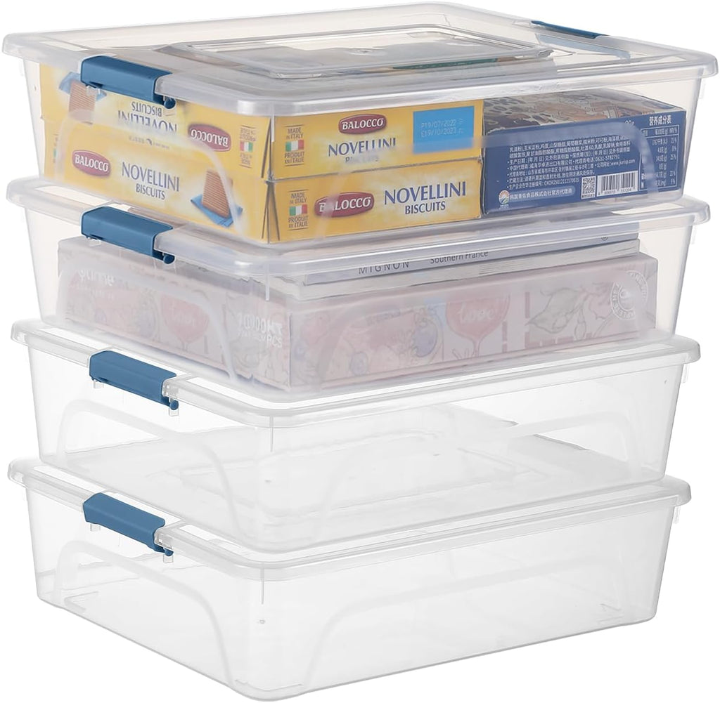 Skiennix Clear Plastic Storage Containers - Stackable Craft Organizer Bins with Durable Lids (4 Pack, 10 Quart)