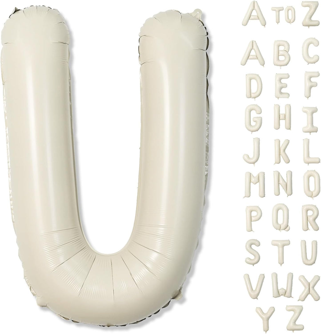 **Big Letters Balloon U - 40 Inch Cream White Sand Helium Mylar Alphabet for Custom Name Decor**