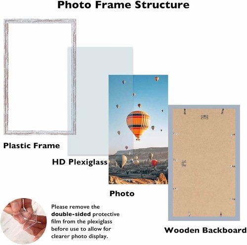 JCJMY Rustic White Picture Frame - 8.5x14 Wall Mount for Horizontal or Vertical Display | Shatter-Resistant Plexiglass