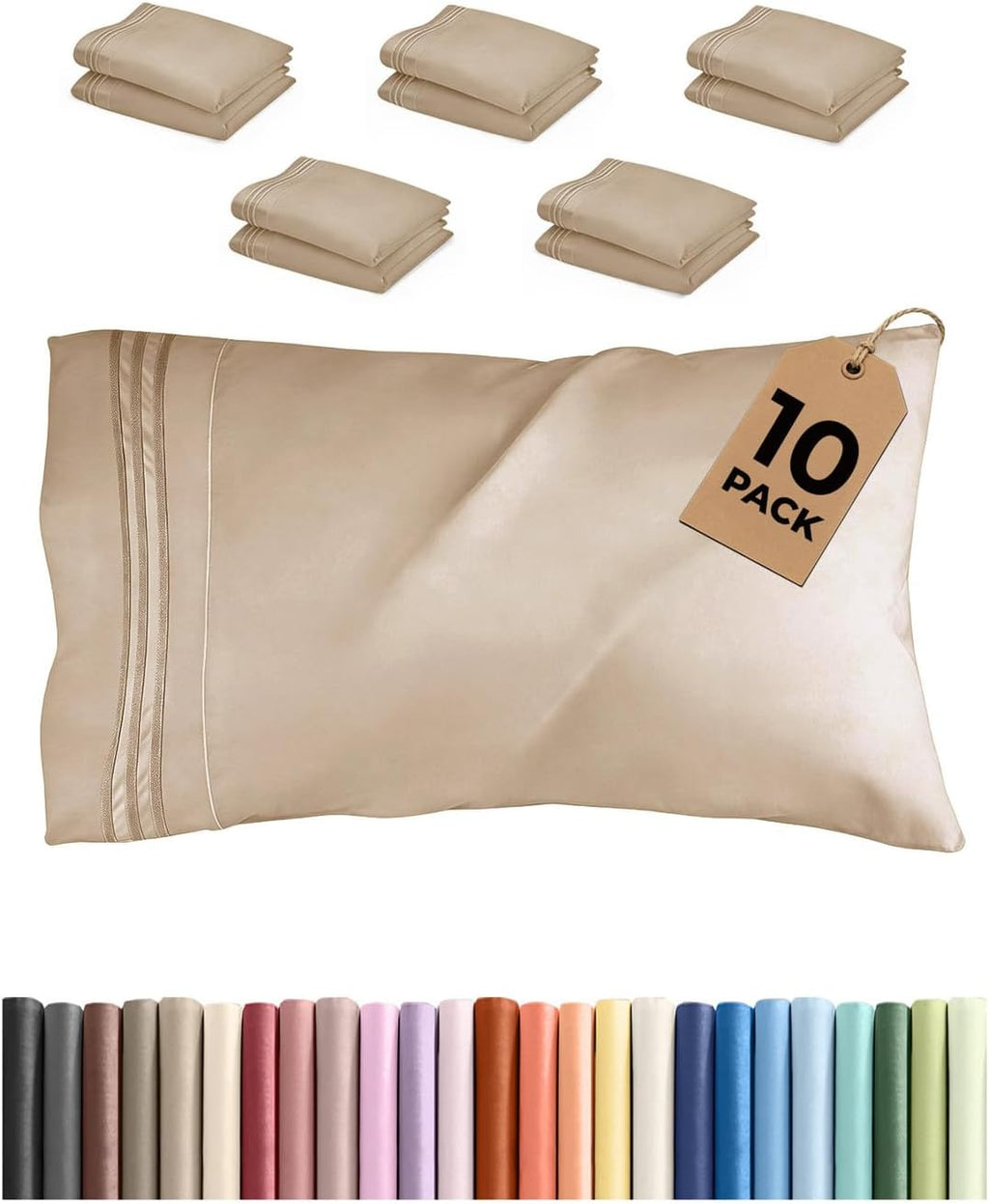 Queen Pillow Cases by Ultra Soft | Hotel Quality, Wrinkle-Free & Easy-Care - 10 Pcs Set in Cream