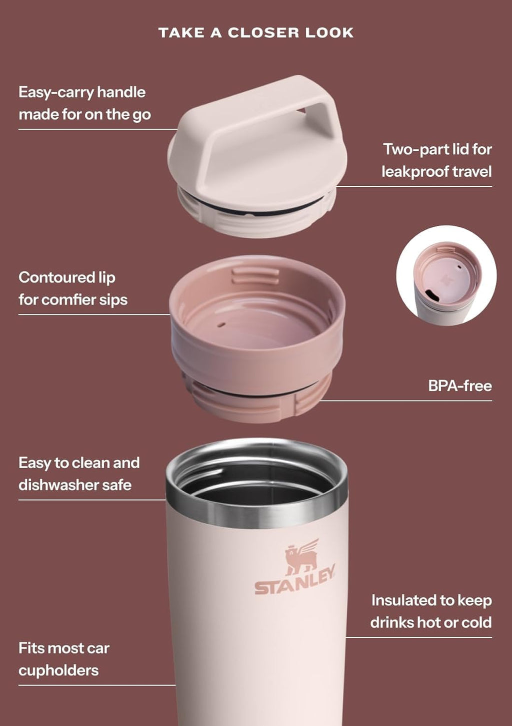 STANLEY Cafe To Go Travel Mug - 16 oz Insulated Stainless Steel Tumbler | Leakproof Lid | Cobalt