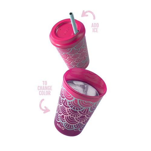 Ello Kids Plastic Reusable Color Changing Cups with Twist on Splash-Proof Lids and Straw, BPA Free, Dishwasher Safe, 12oz, Fruit Pop, 4 Pack