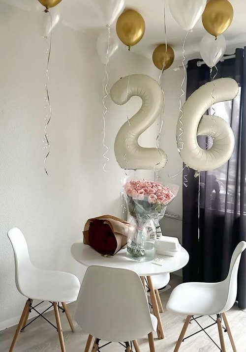 Happy 27 Balloon - Large Foil Number Decoration for Birthdays & Celebrations | Cream Color