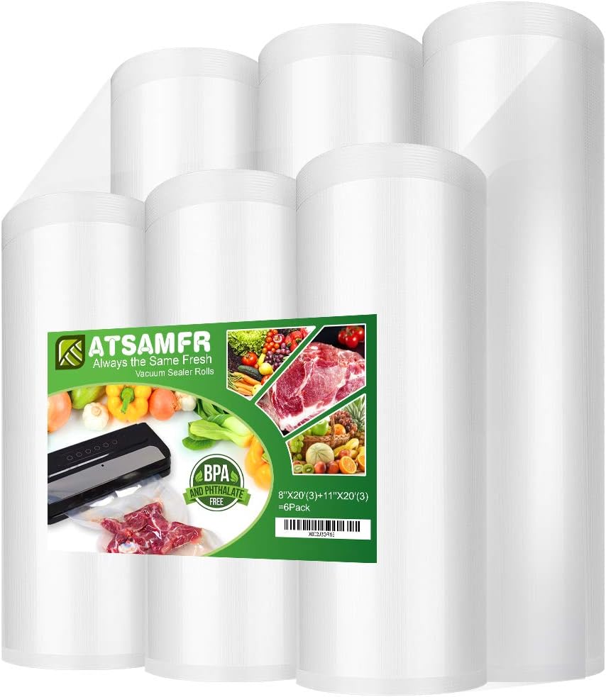 Vacuum Sealer Bags Rolls - BPA-Free Heavy Duty 8"x20' (3 Rolls) & 11"x20' (3 Rolls) for Storage & Sous Vide