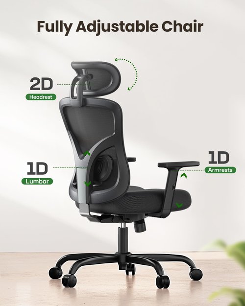 Marsail Ergonomic Office Chair Ergonomic Gaming Chair with Lumbar Support, 2D Headrest, Adjustable Armrests, Contoured Seat Cushion, Computer Desk Chair with Wheels for Home and Office (Dark)