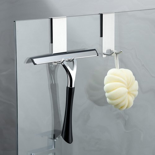 Taozun Shower Door Hooks, 3-Pack Towel Hooks for Bathroom Frameless Glass Door, Shower Squeegee Hook, Silver, Stainless Steel