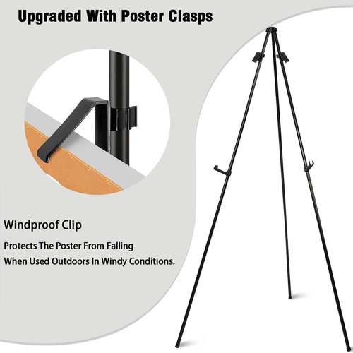 6 Pack Easel Stand - 63" Folding Black Tripod Easels for Weddings, Paintings & Crafts
