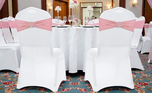 MDS Spandex Chair Sashes - Pack of 150 Elastic Stretch Bands with Buckle Slider - Dusty Rose