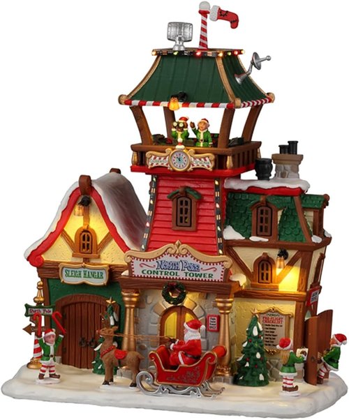 Lemax North Pole Control Tower - White & Red Resin Sculpture with Illuminations | 2022 Edition