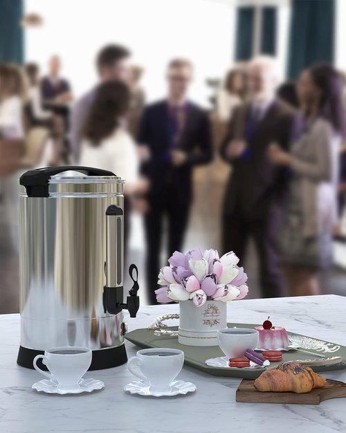 GarveeHome 60 Cups Coffee Urn,10 L/2.6 gal Double Wall Commerical Coffee Maker for Buffet Catering Wedding Gathering,Large Capacity Hot Coffee Dispenser,Stainless Steel Hot Water Urn