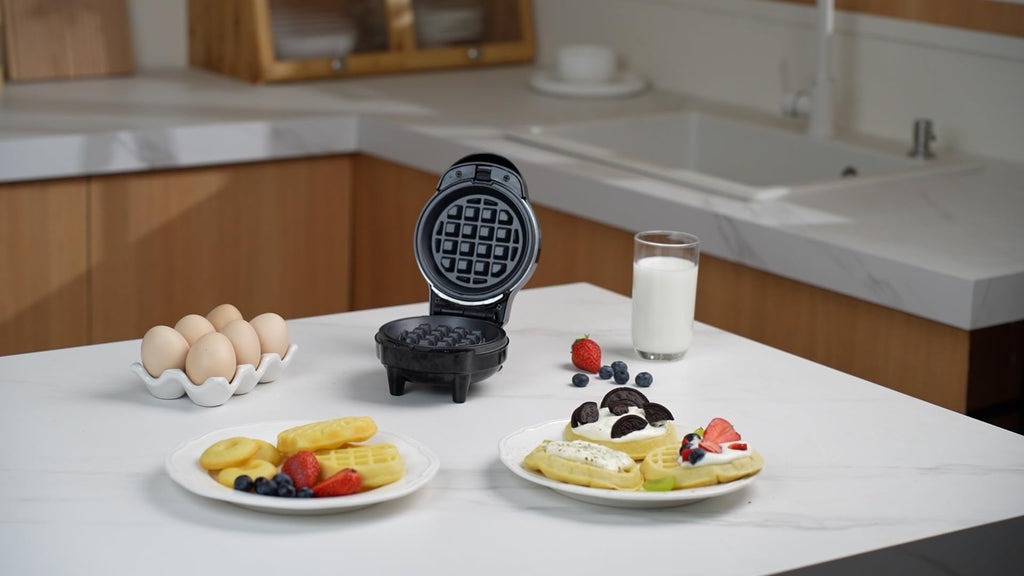 UVFAST Mini Waffles Maker with 6 Removable Plates, 3 in 1 Small Waffle Maker Mini- Waffle, Heart Waffle, Donut, 4.5" Non Stick Waffle Iron for Families, Black
