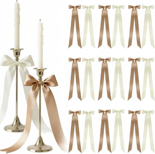 Lyrow 36 Pcs Champagne Ivory Satin Ribbon Bows - Elegant Wedding & Party Decor (19.7" x 5.28")