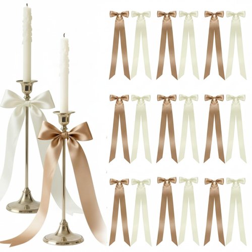 Lyrow 36 Pcs Champagne Ivory Long Satin Ribbon Bows for Wedding Valentine Candlestick Chairs Hair Bows for Women Bridal Baby Shower Backdrop Wine Glass DIY Birthday Party Table Decor(19.7" x 5.28")