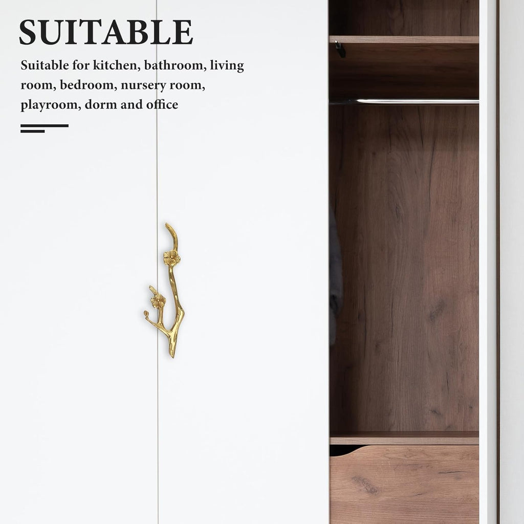 Uonlytech Brass Flower Branch Cabinet Handle - 5.91 Inch Decorative Drawer Pull for Kitchen & Bathroom