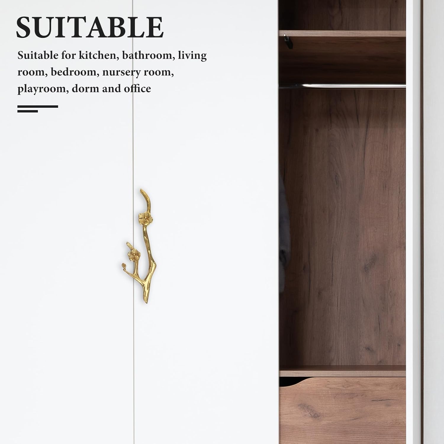 Uonlytech Brass Flower Branch Cabinet Handle - 5.91 Inch Decorative Drawer Pull for Kitchen & Bathroom
