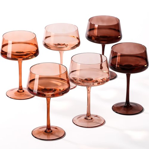 comfit Brown Coupe glasses Set of 6-13 oz Large Capacity Martini Glassware - Amber Colored Cocktail Glasses- 【Hand-Blown】 Colored Champagne Glass-Valentine's Day,Wedding Gifts