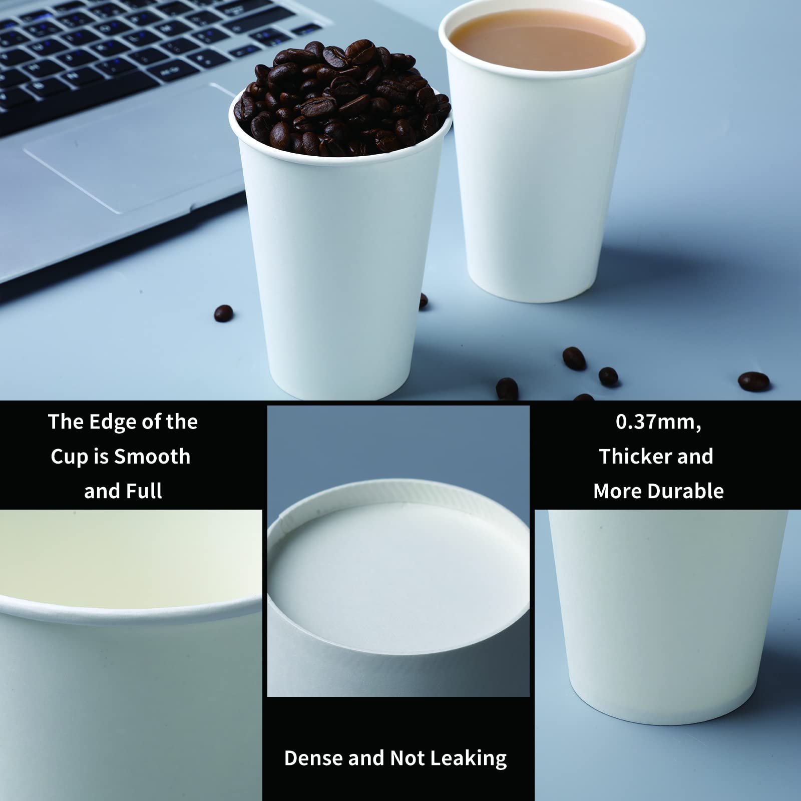 Bsvce 8 oz Paper Cups, 300 Pack - Durable, Leak-Proof, Safe for Hot or Cold Beverages, Paper Coffee Cups, White