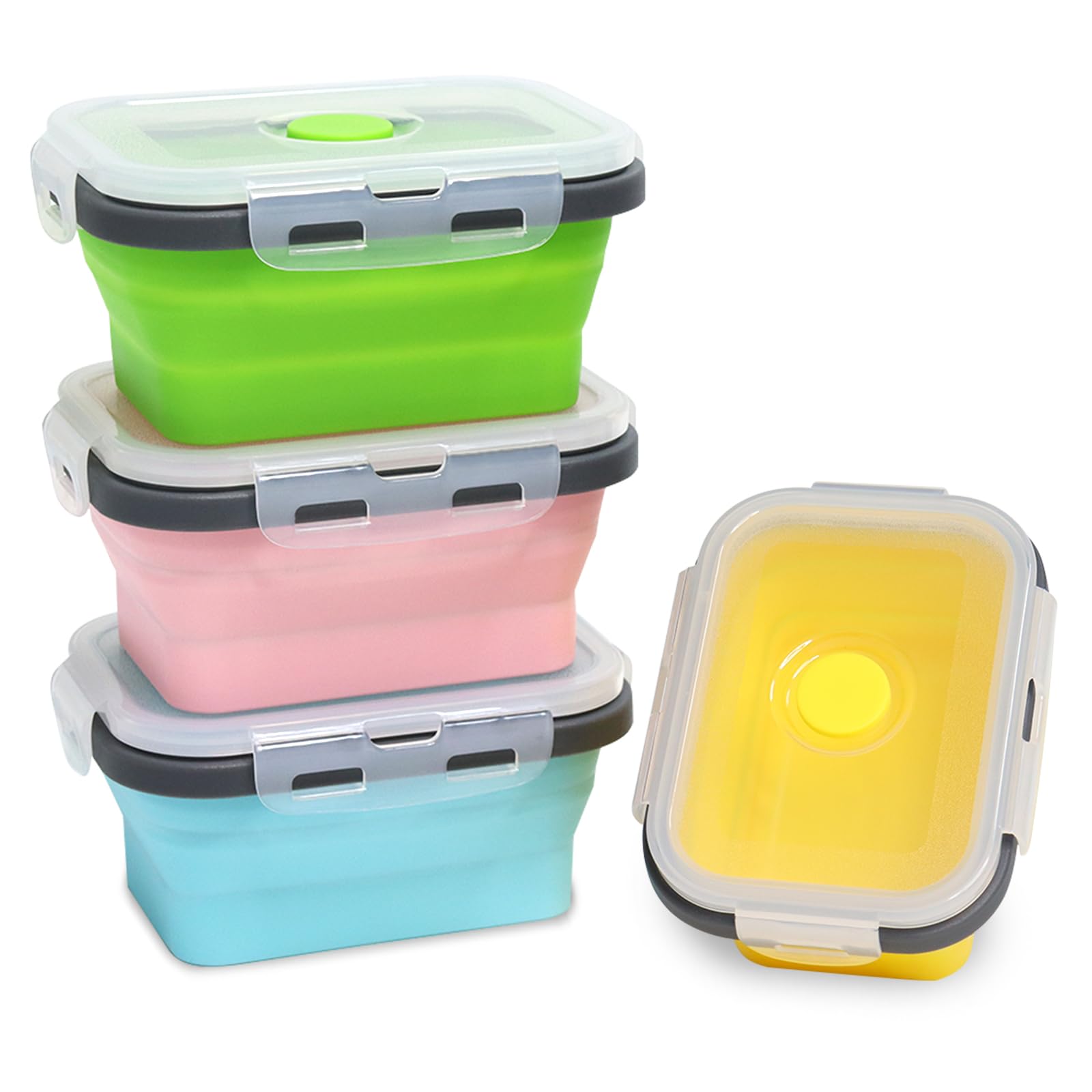 Pharamat Small Collapsible Silicone Food Storage Container(12 Oz) 4 Pack, Silicone Storage Containers for Snack, Fruit, Stackable, Space Saving