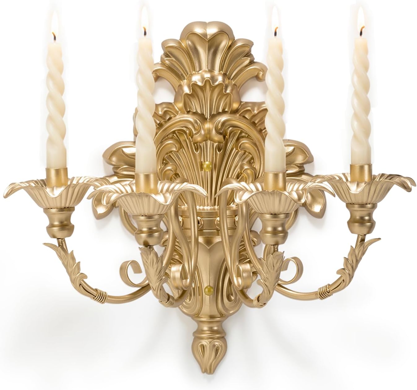 Roman Fountain Wall Sconce - 4-Candle Gold Baroque Candelabra | Antique Metal Tapered Candle Holder for Victorian Decor