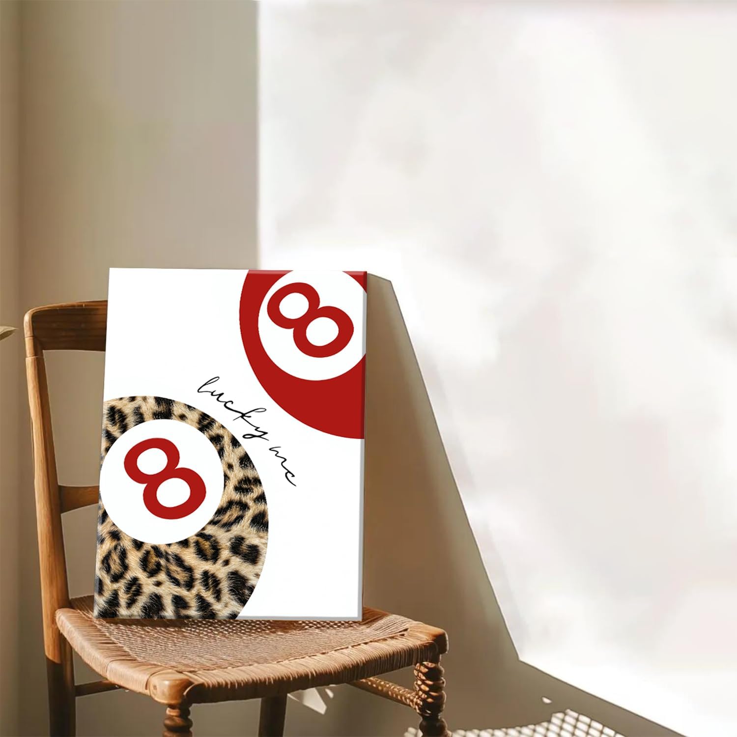 Skiennix Leopard Canvas Wall Art Set of 3 - Red Cheetah High Heel & Lucky 8 Ball Prints | 16x24 Inch Framed Decor for Girls' Bedroom