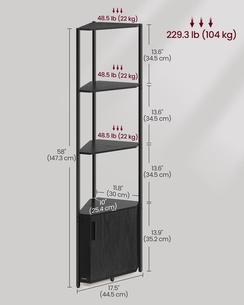 VASAGLE Corner Shelf with Storage, 5-Tier Corner Storage Cabinet, for Living Room, Bedroom, Kitchen, Bathroom, Ebony Black and Ink Black ULBC580B01
