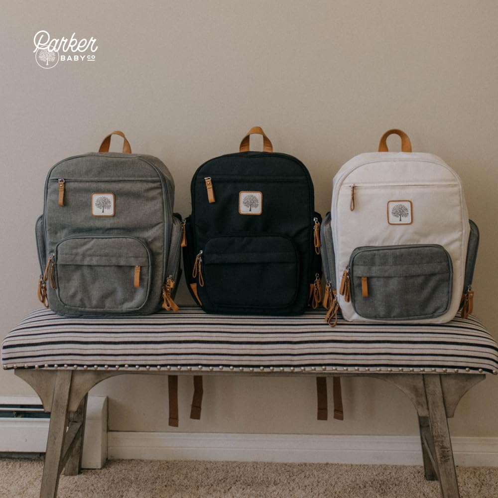 Parker Baby Diaper Backpack - Insulated Full Zip Diaper Bag for Parents - Gray Color