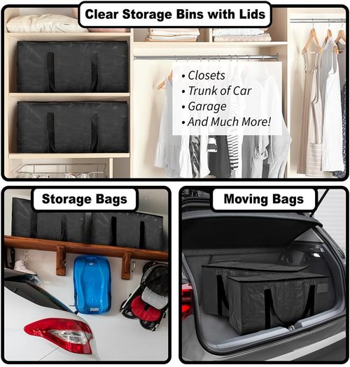 ClearSpace Oversized Moving Bags - Heavy-Duty Storage Bags with Backpack Straps & Zippers | 8 Pack for Easy Moving