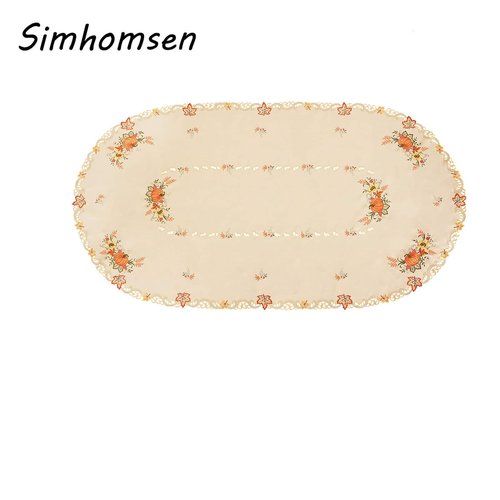 Simhomsen Large Embroidered Oval Fall Autumn Harvest Pumpkins Tablecloth for Thanksgiving (Oval 57×118 inches)