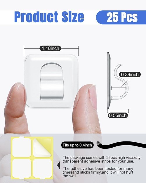 LZC Outdoor String Light Hooks - 25 Pack Heavy-Duty Waterproof Adhesive Clips for Easy Hanging