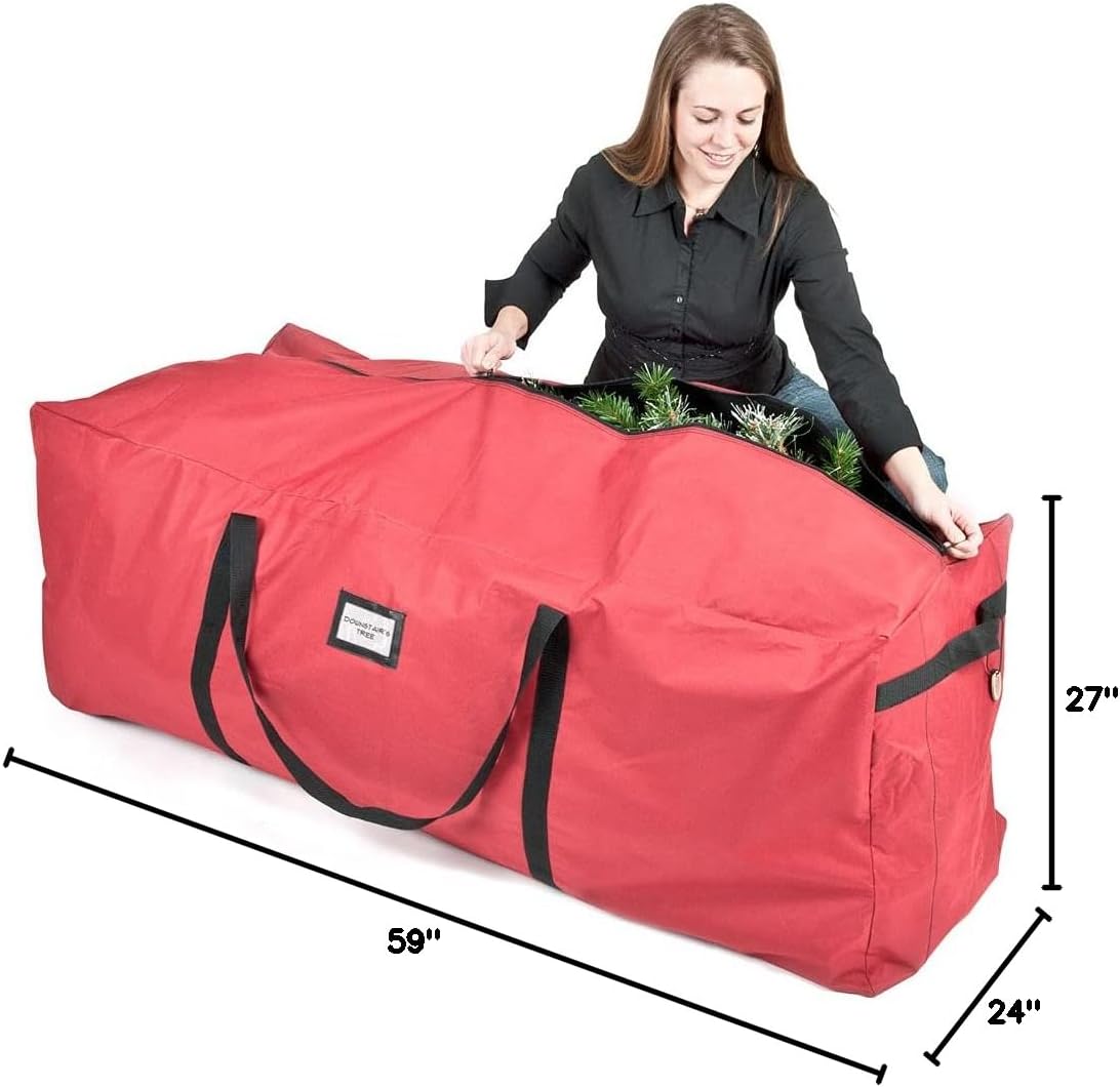Santa's Bags Red Duffle Bag - X-Large 9 Foot Christmas Tree Storage Bag for Artificial Trees - Durable 300D Poly-Blend Fabric with ID Tag Holder