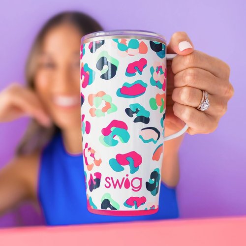 Swig Life 22oz Travel Mug, Insulated Tumbler with Handle and Lid, Cup Holder Friendly, Dishwasher Safe, Stainless Steel, Travel Coffee Cup, Insulated Mug with Lid (HoHoHo)
