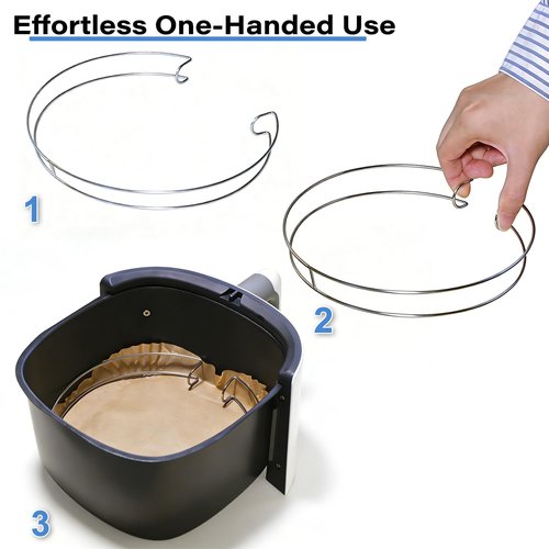 Air Fryer Liners Clip to Keep Disposable Paper Liner in Place – Prevent Parchment Paper Curling & Burning |Food Grade 304 Stainless Steel| Heat Resistant| Fit 5QT 6QT Air Fryer – 1 Pack