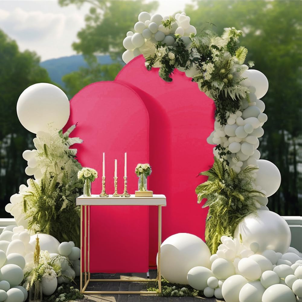 Skiennix 7.2 FT Hot Pink Spandex Arch Backdrop Cover - Perfect for Weddings & Events