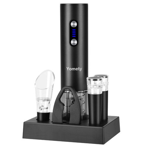 Electric Opener Set With Base, Accessories Including Rechargeable Corkscrew, Aerator, Stoppers and Foil Cutter - Perfect Gifts for Wine Lovers