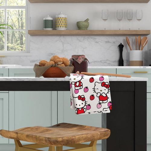 Hello Kitty Hand Towels 2 Pack – 100% Cotton Super Soft & Absorbent Bathroom & Kitchen Towels – Cute Sanrio Strawberry Design – 16” x 28” (Officially Licensed Product) by Franco