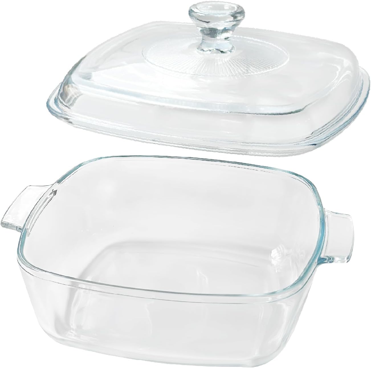 Skiennix Small Tempered Glass Casserole Dish - Oven Safe with Lid | 0.8L Square Baking Dish, Clear