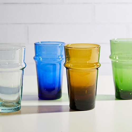 Verve CULTURE Beldi Stackable Glasses Handblown Moroccan Glassware-Blue | Set of 6, 11 fl. oz.