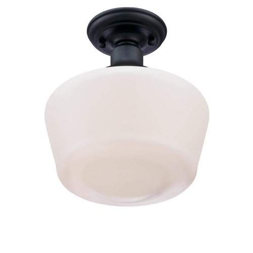 Westinghouse 6578300 Scholar 9 inch Vintage One-Light Semi-Flush Mount Outdoor Ceiling Light Fixture Textured Black Finish, White Opal Glass
