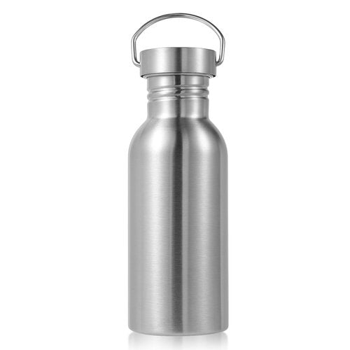 Volhoply 20oz Uninsulated Single Walled Water Bottle, Stainless Steel Reusable Water Bottles with Handle, BPA Free & Plastic Free 18/8 304 Metal Water Bottles for Camping, Hikers, Cyclists